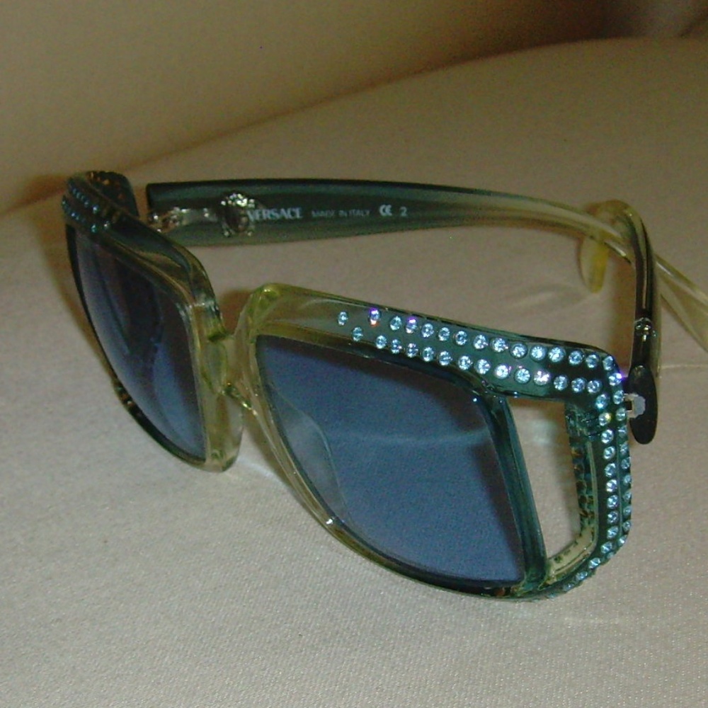 VERSACE Vintage Blue and Rhinestone Sunglasses - Picture 6 of 16